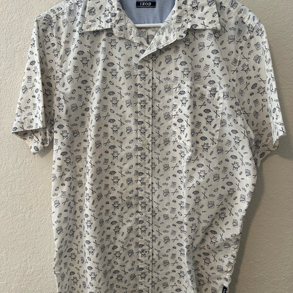 IZOD Grilling/BBQ Print Short Sleeve Button Down Shirt - L